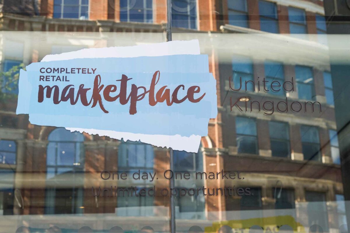 Printed window signage for an event in London
