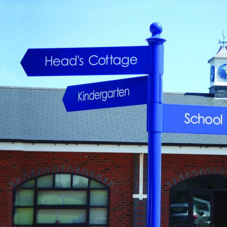 Fingerpost wayfinding signage installed at a college in England