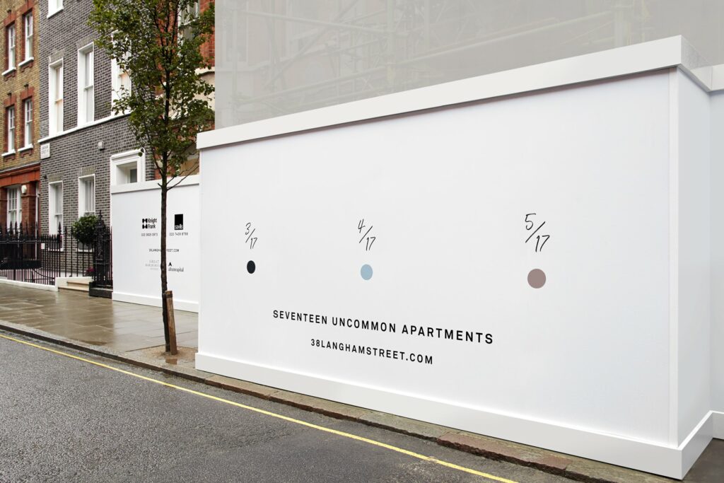 Simplistic hoarding graphics printed onto dibond and installed in London