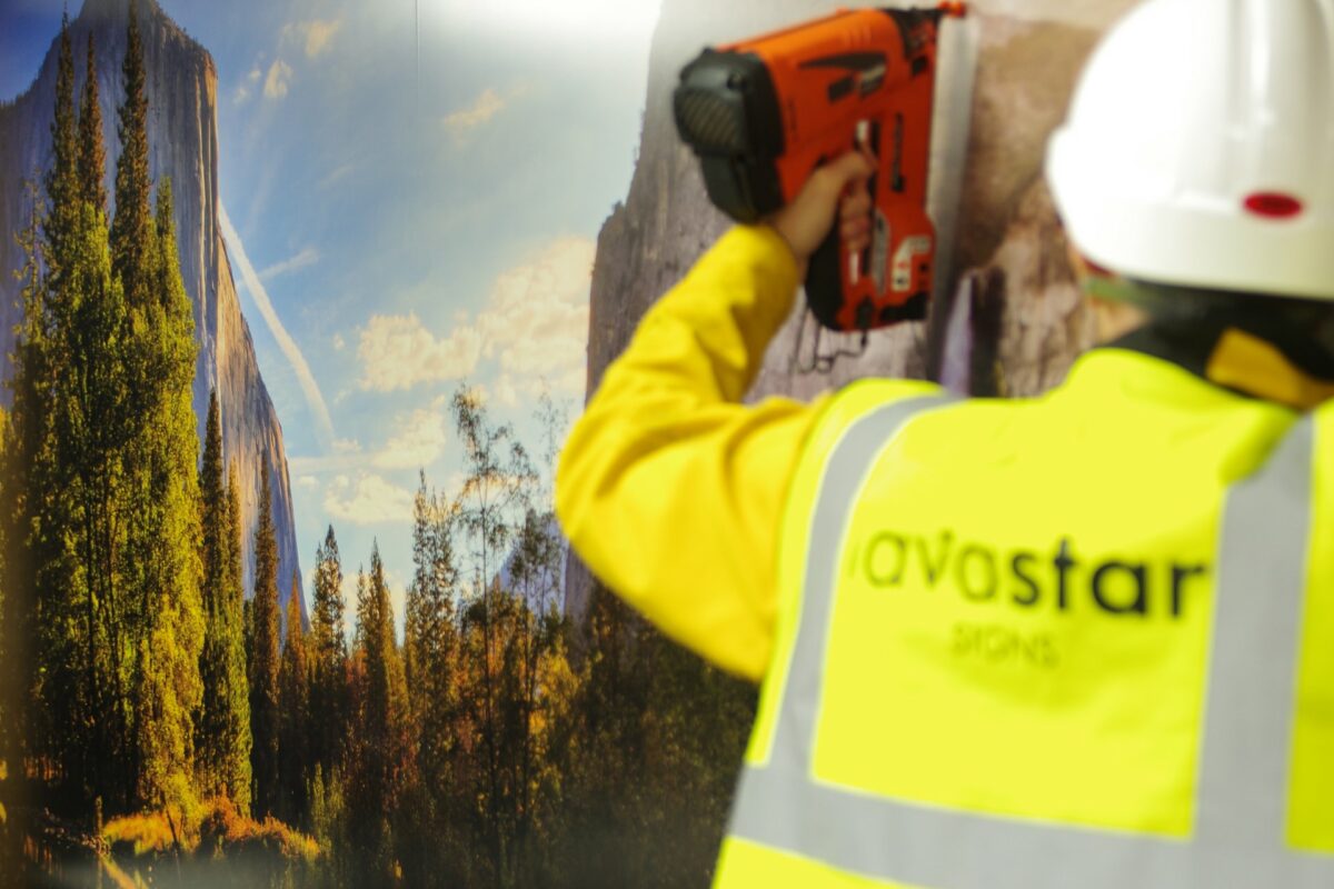Installation of printed diabond hoarding panels by Lavastar