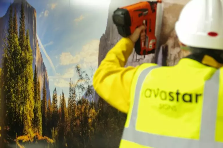 Installation of printed diabond hoarding panels by Lavastar