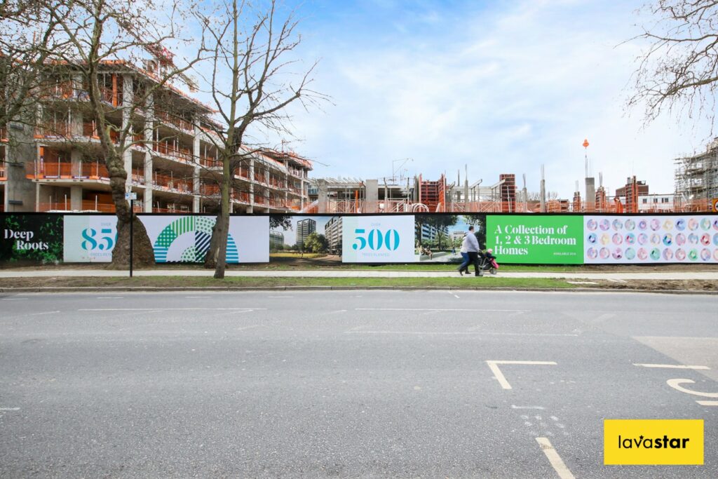 Printed site hoarding panels with vibrant creative design