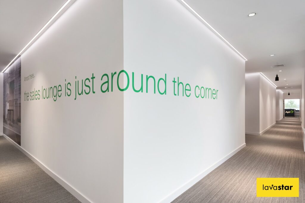 Internal wayfinding marketing suite vinyls in London