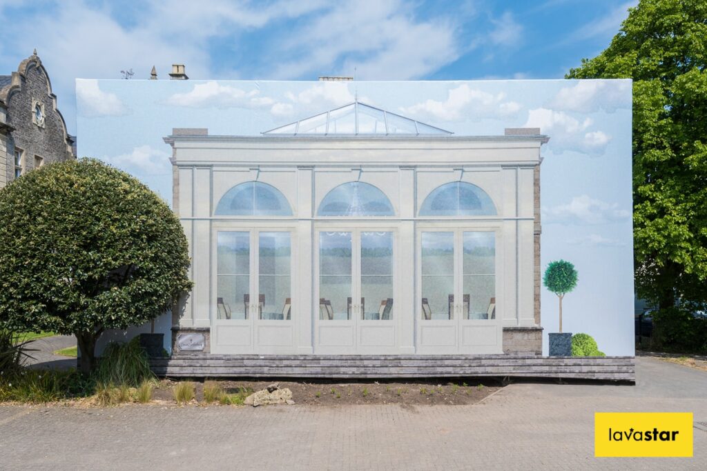 Building image on printed building wrap