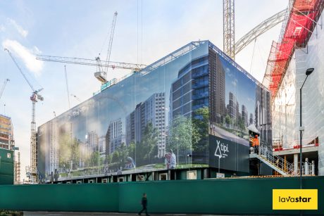 Construction site cabin wrap