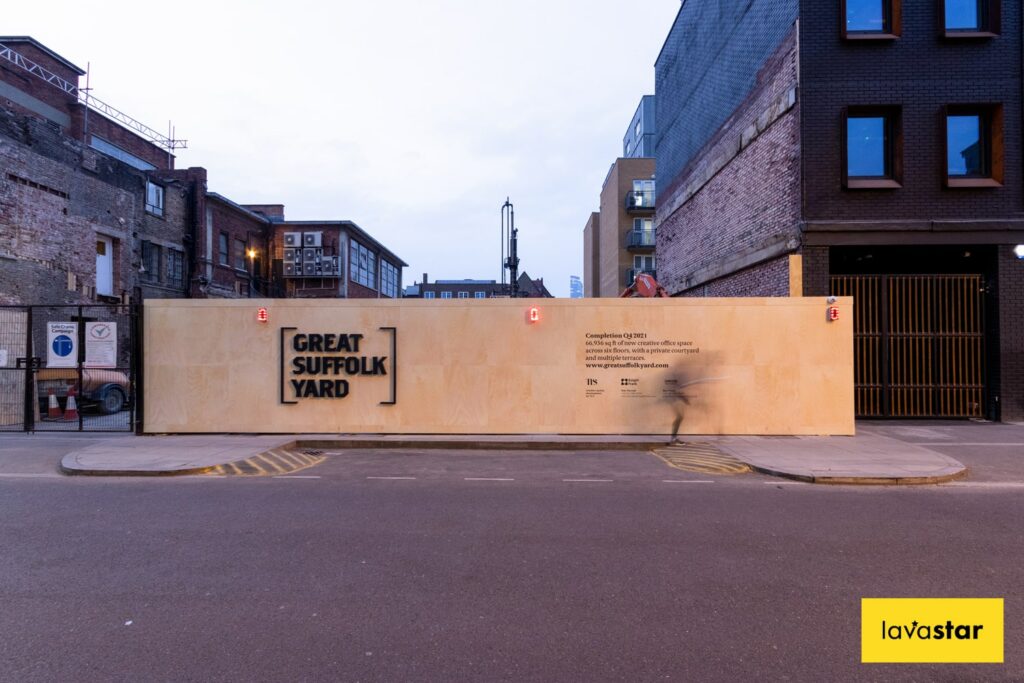 Printed hoarding boards with wood effect