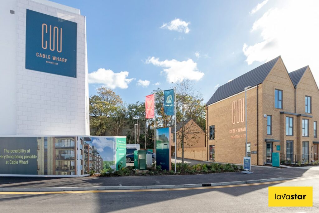 Property development sales signs in London