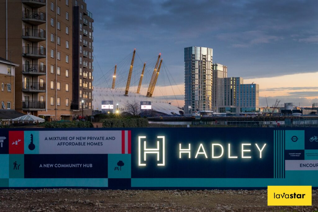 Site hoarding panels printed with bespoke built up lettering