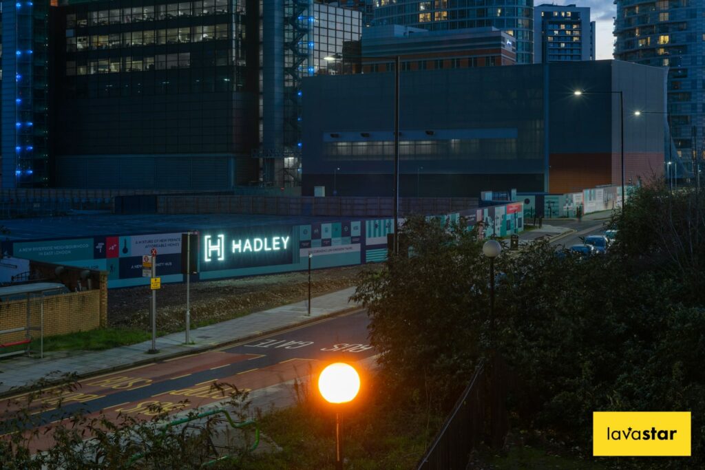 stunning illuminated hoarding at night