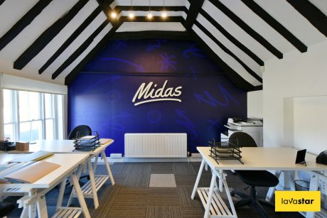 Feature office wall with a Printed bespoke wall covering