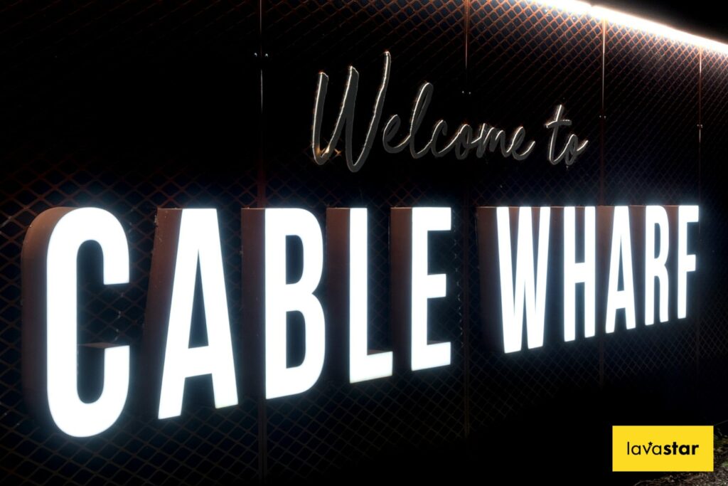 illuminated lettering on bespoke dibond printed hoarding