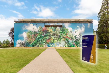 Printed PVC building wrap installed off of a scaffolding which won Gold at The Sign Awards
