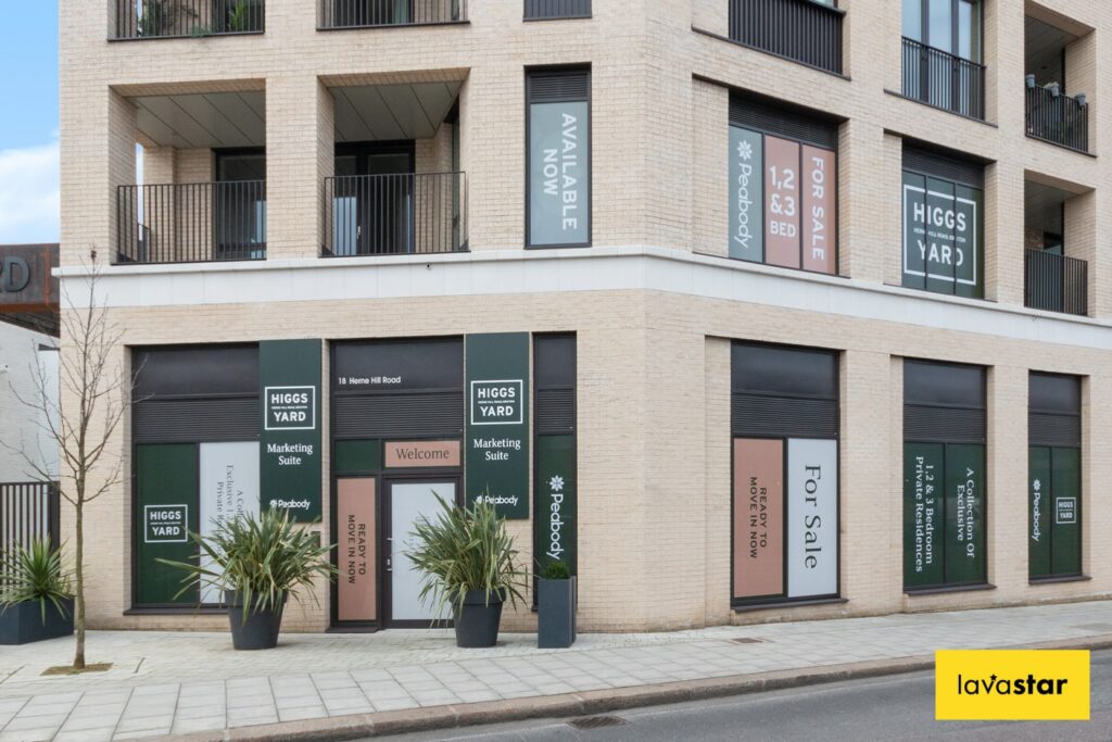 Perforated window graphics for a marketing suite in London