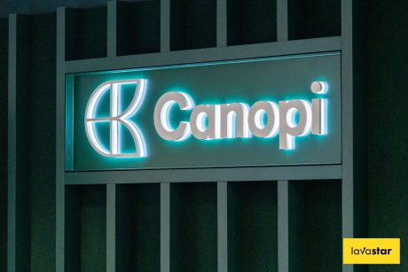 Built up halo illuminated office logo sign from leading UK signage company Lavastar