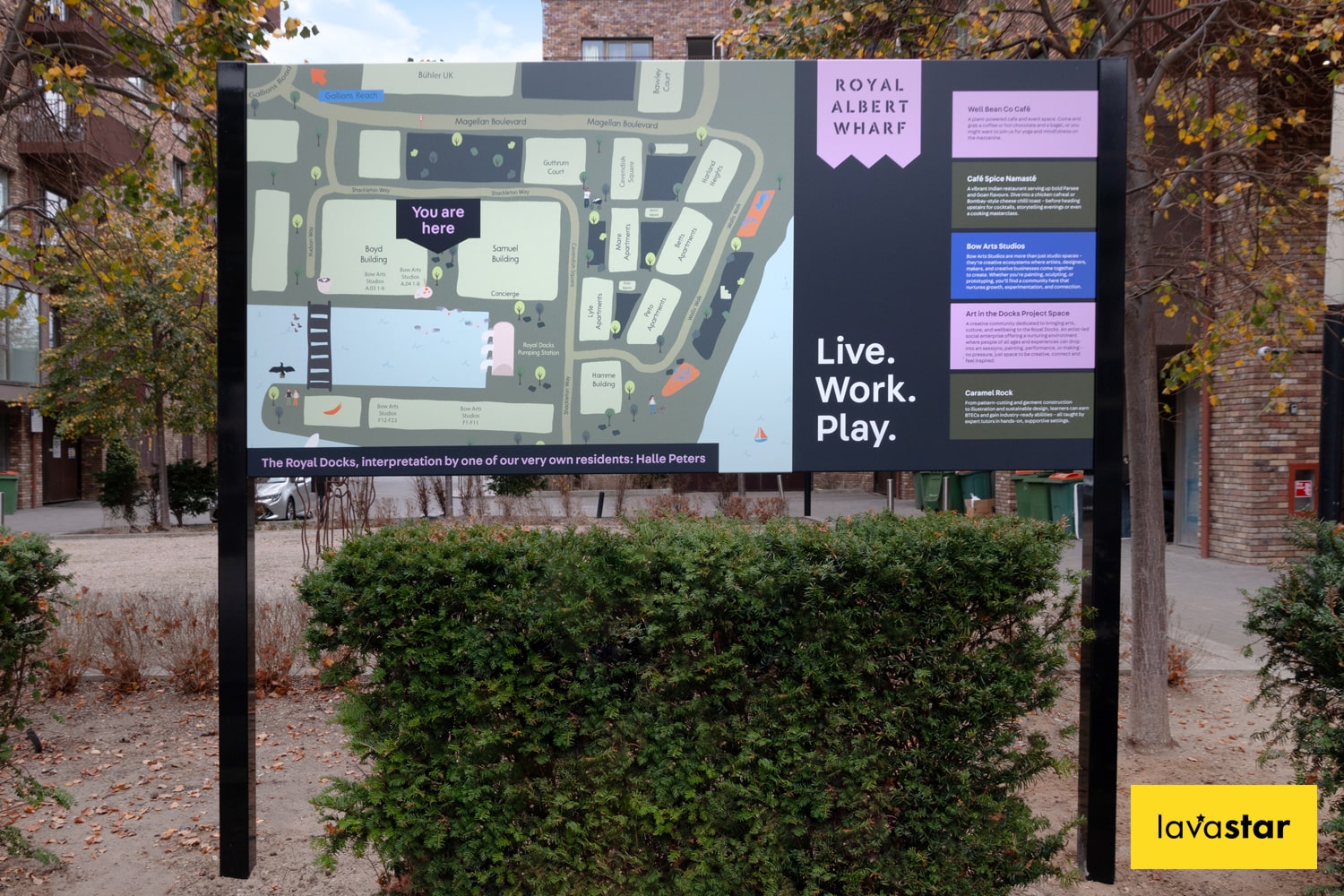 Outdoor wayfinding map printed and installed onto aluminium signage in London