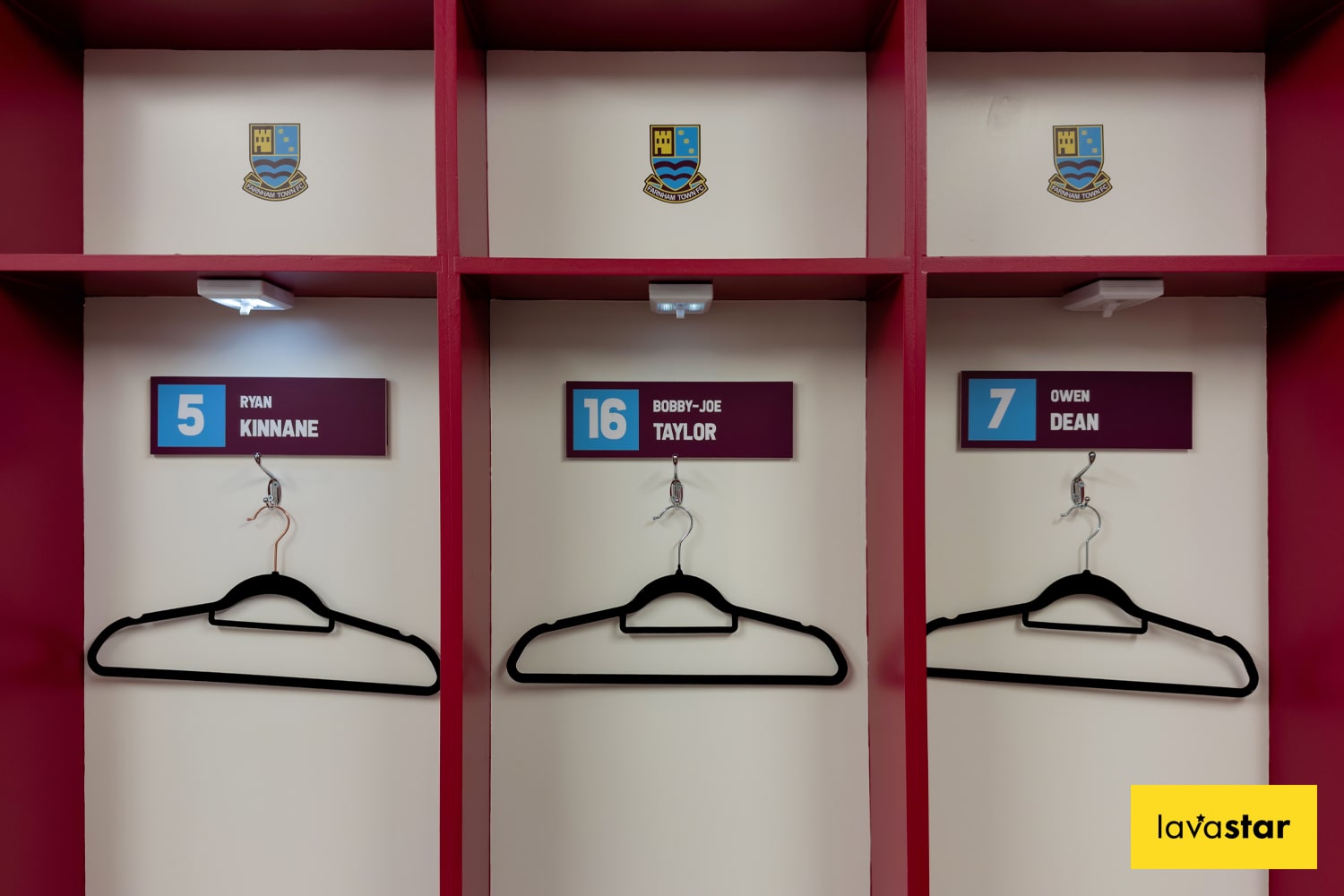 Football club changing room player name branding