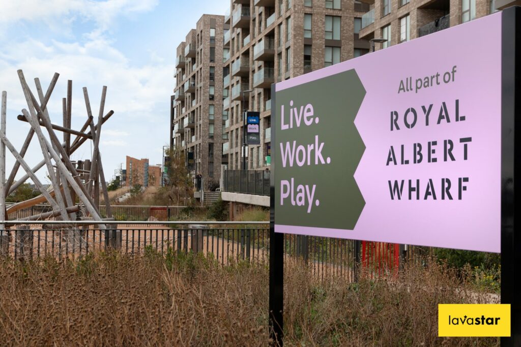 Outdoor large aluminium wayfinding sign on posts