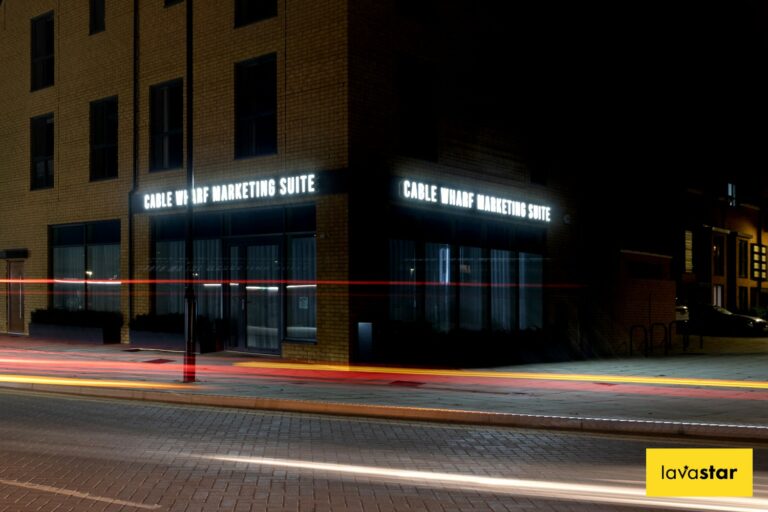 Bespoke aluminium fascia sign with built up LED illuminated lettering.