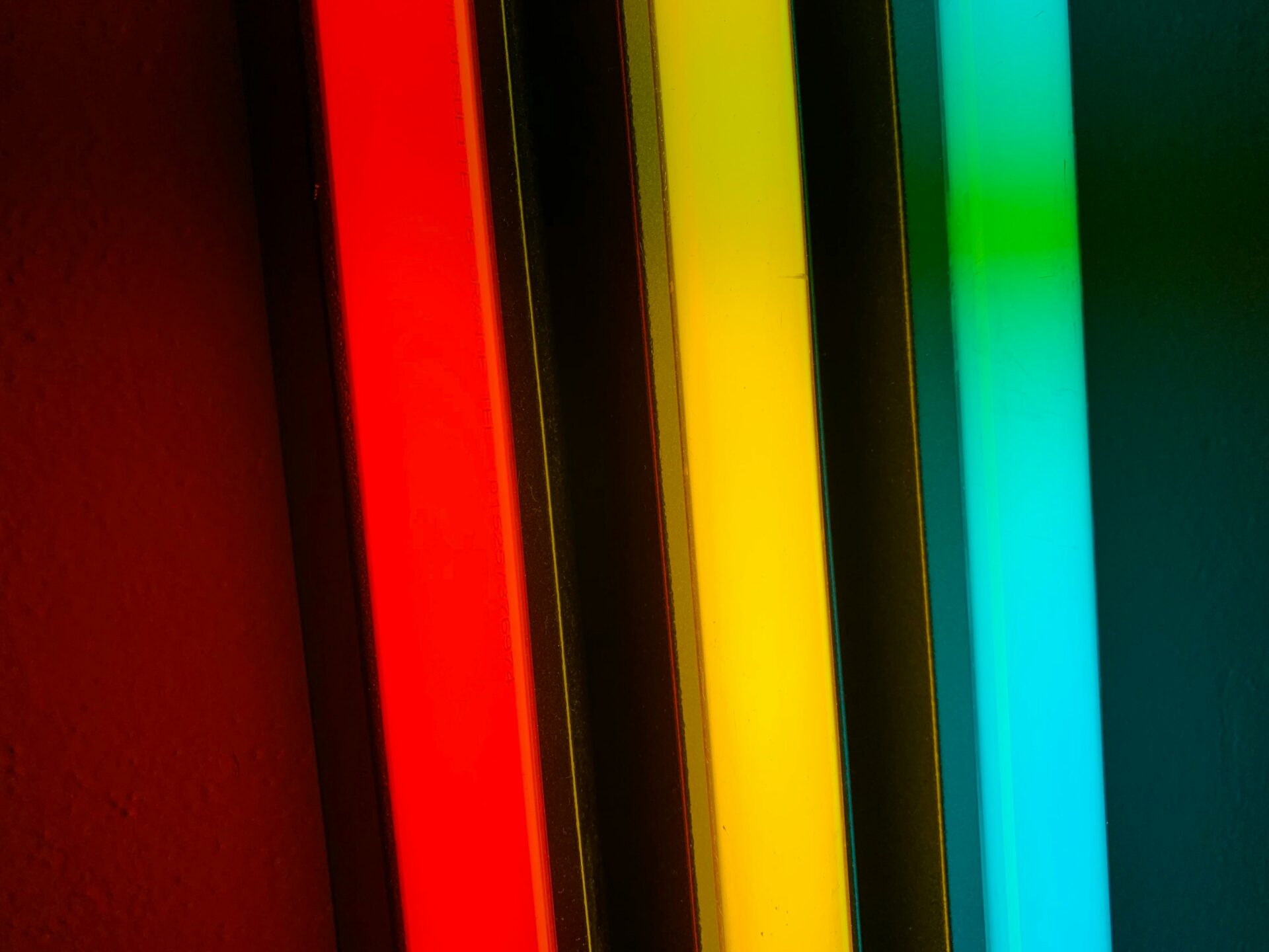 A row of colours, red, yellow, and blue