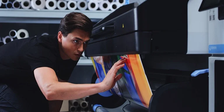 Man with large format printer